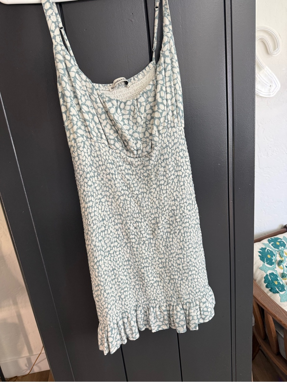 Abercrombie & Fitch Light Blue and White Floral Smocked Cami Dress